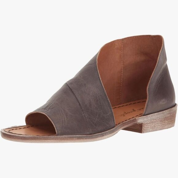 Free People Mont Blanc taupe Leather dark Gray Open Toe Sandals Flats Si… - Picture 1 of 8